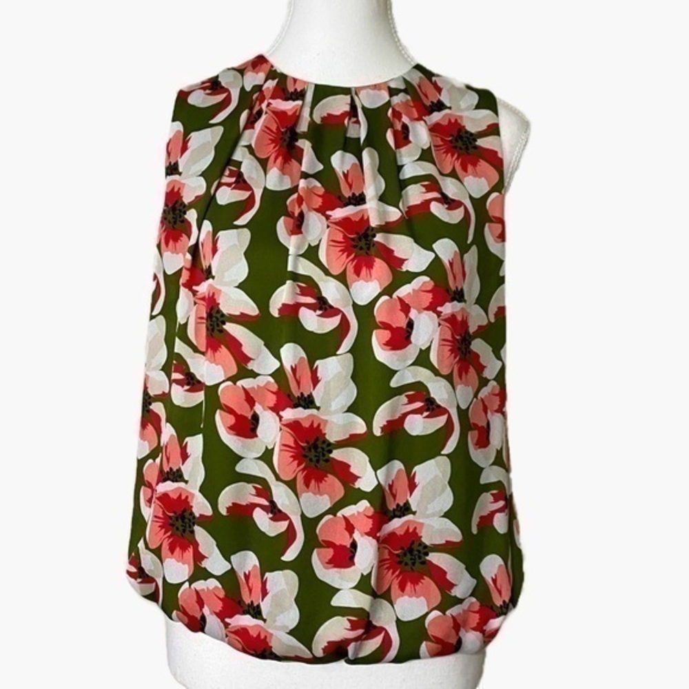 Liz Claiborne Green and Pink Floral Bubble Style Sleeveless Top